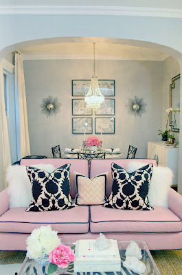 Feminine pink and black living room