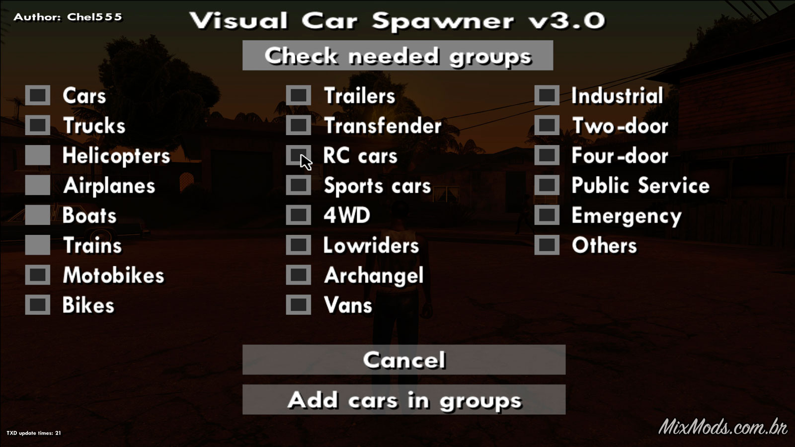 GTA SA - Mod Vehicle Spawner Premium (Mod que faz aparecer carros