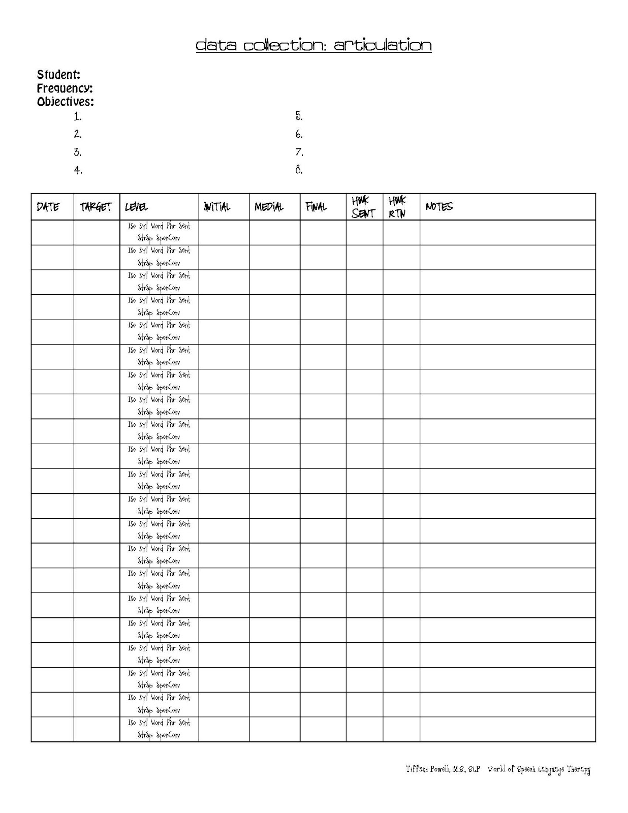 mrs powells world of speech language therapy september 2012 speech therapy data collection form