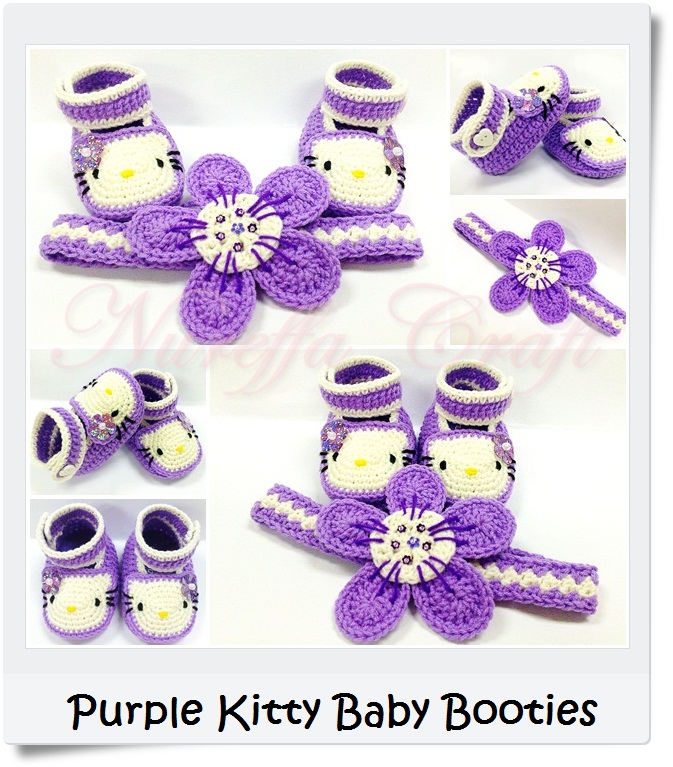 Nureffa Craft Purple Kitty Baby Booties & Headband