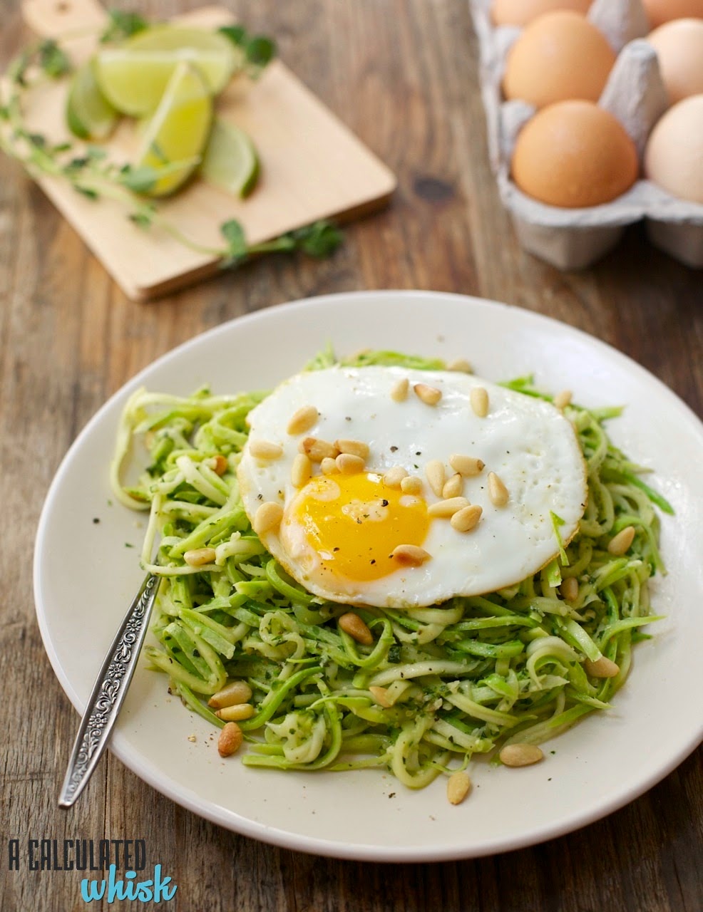 Squash Noodles with Everything Pesto (and an egg on top)