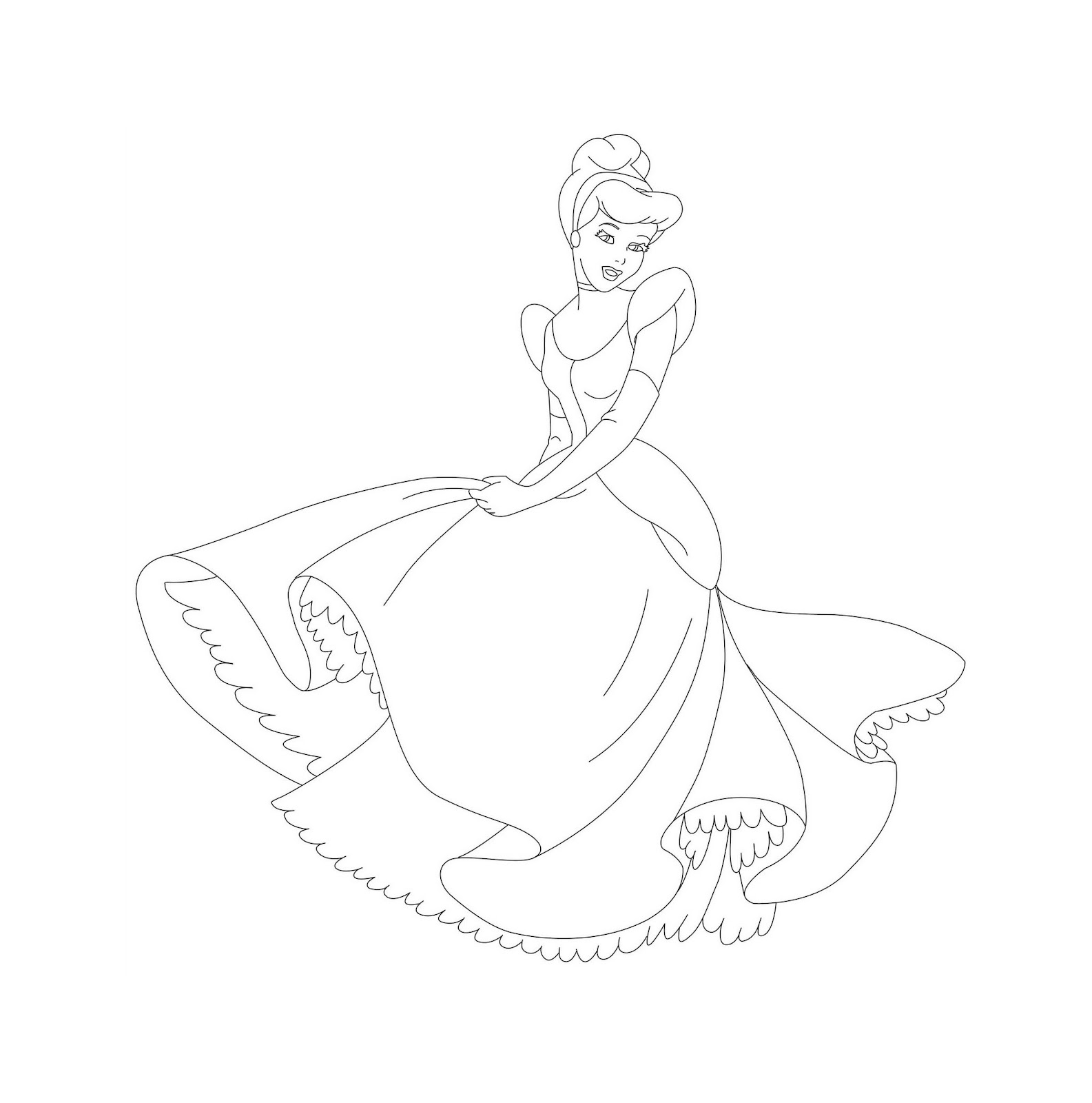 Disney Princess Cinderella With Her Gown Coloring Pages