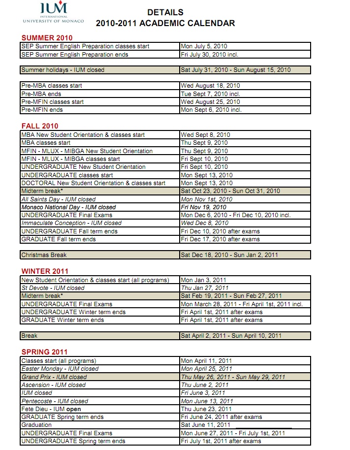 Bc Academic Calendar