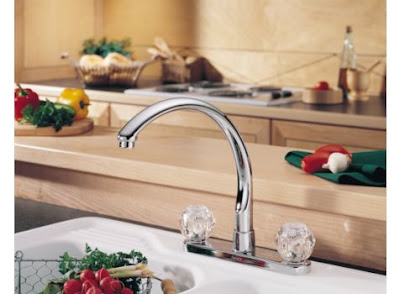 Delta 2176 Waterfall Two Handle Kitchen Faucet With Clear Knob Handles