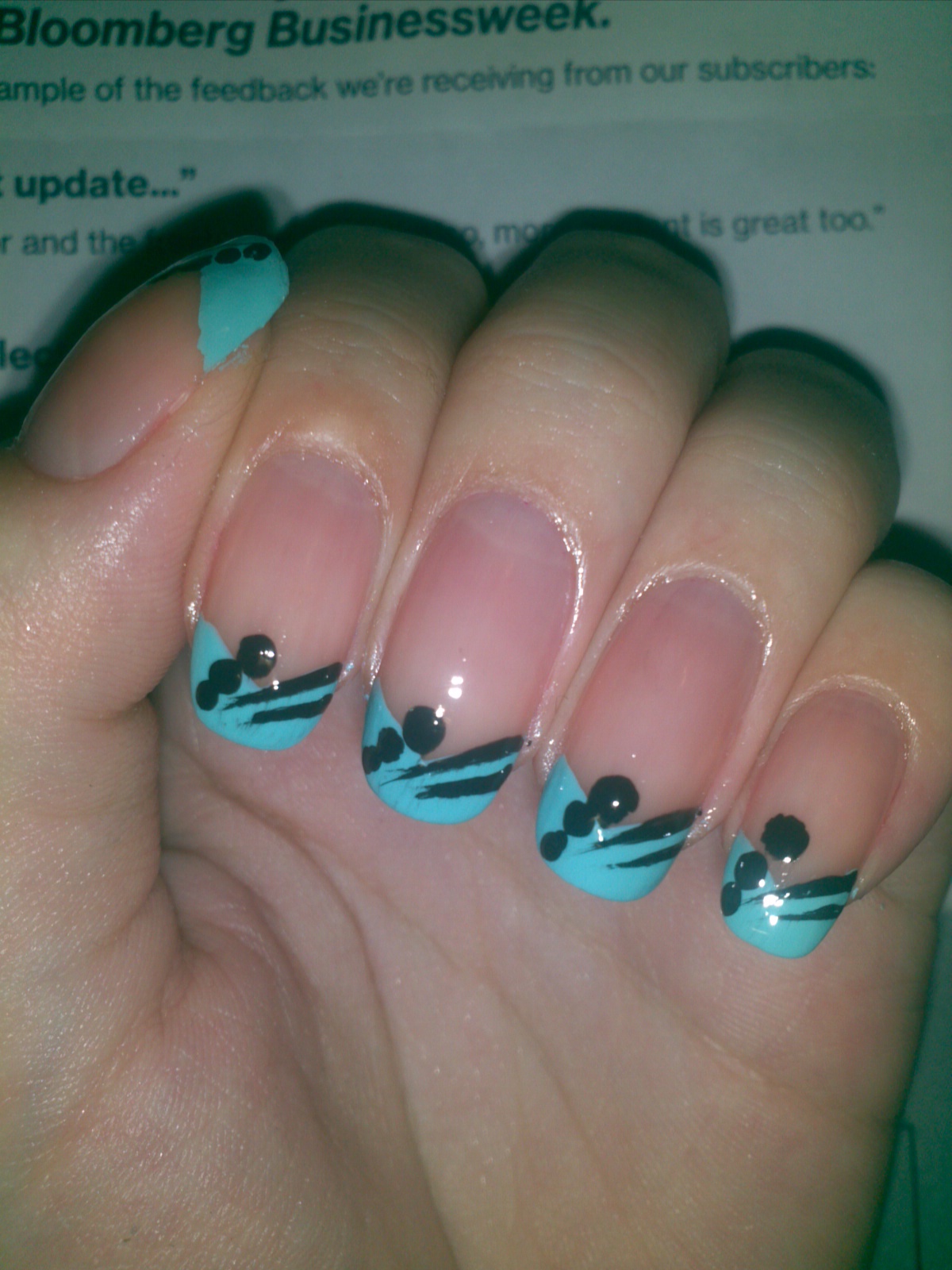 Juicy Nails Nail Art French Tip in Blue with Abstract Lines