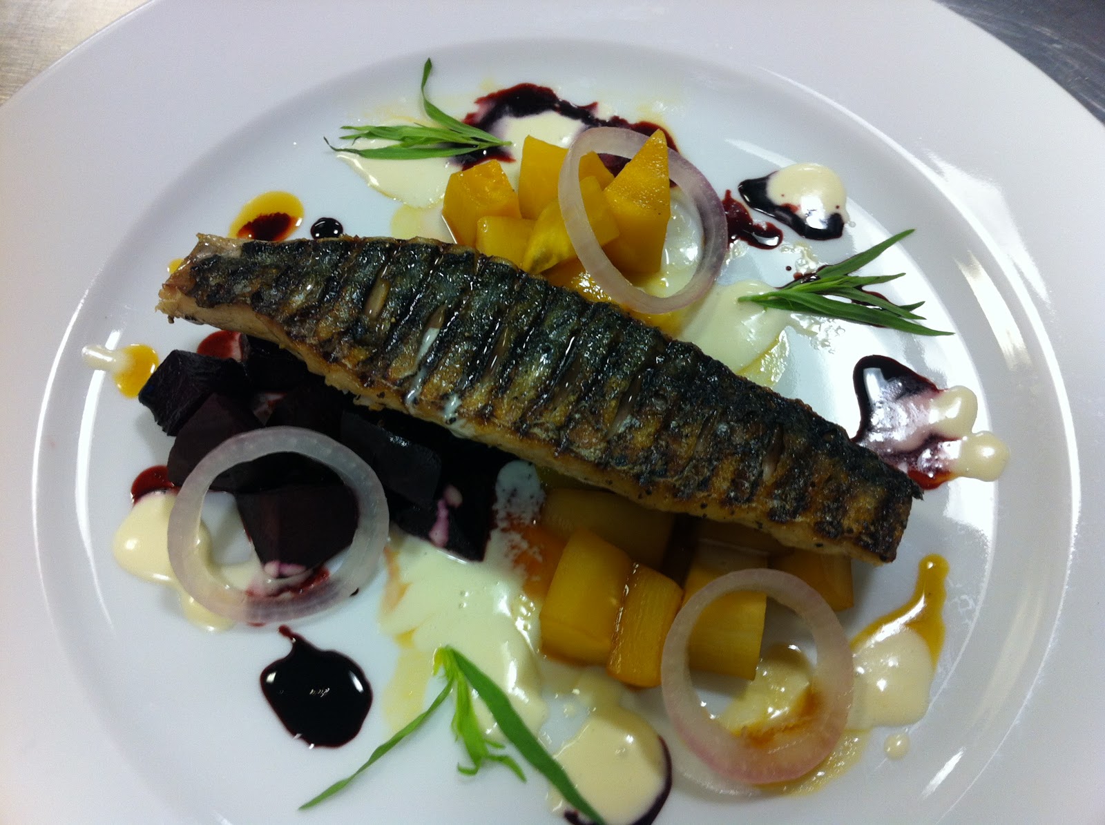 behind the frying pan Gridlled mackerel fillet with heritage beetroot
