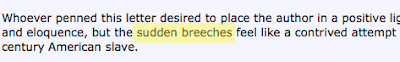 Comment with spelling error, rendering the words sudden breaches as sudden breeches