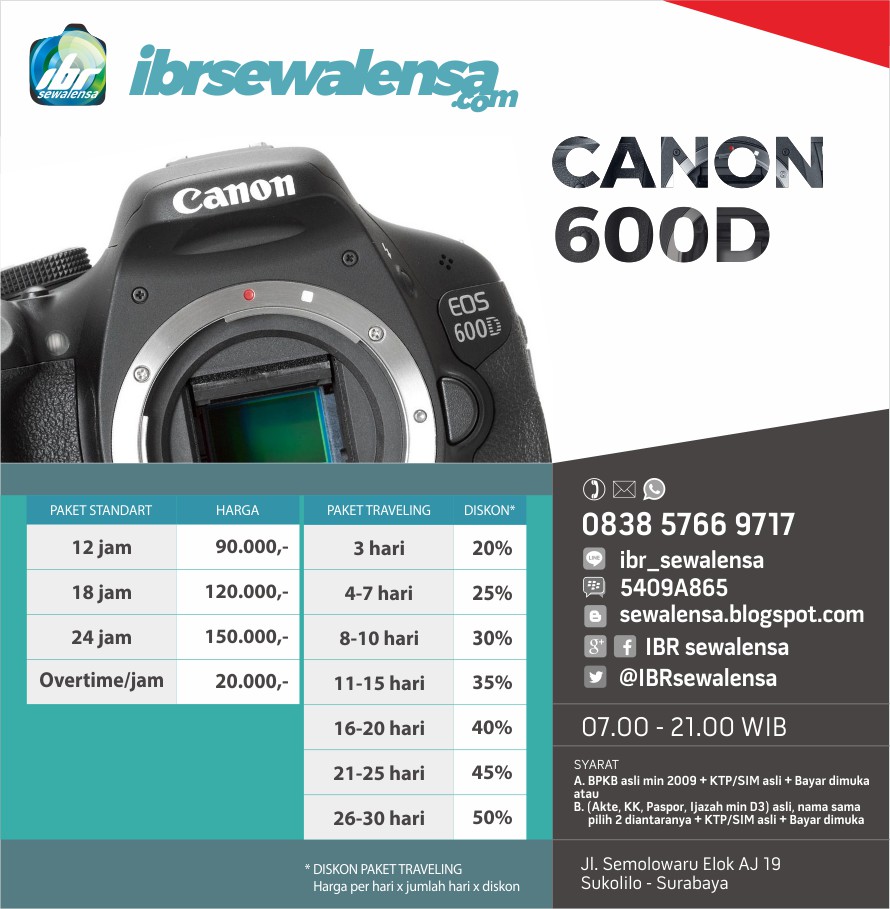Canon 600D Body Only Harga sewa rental lensa kamera