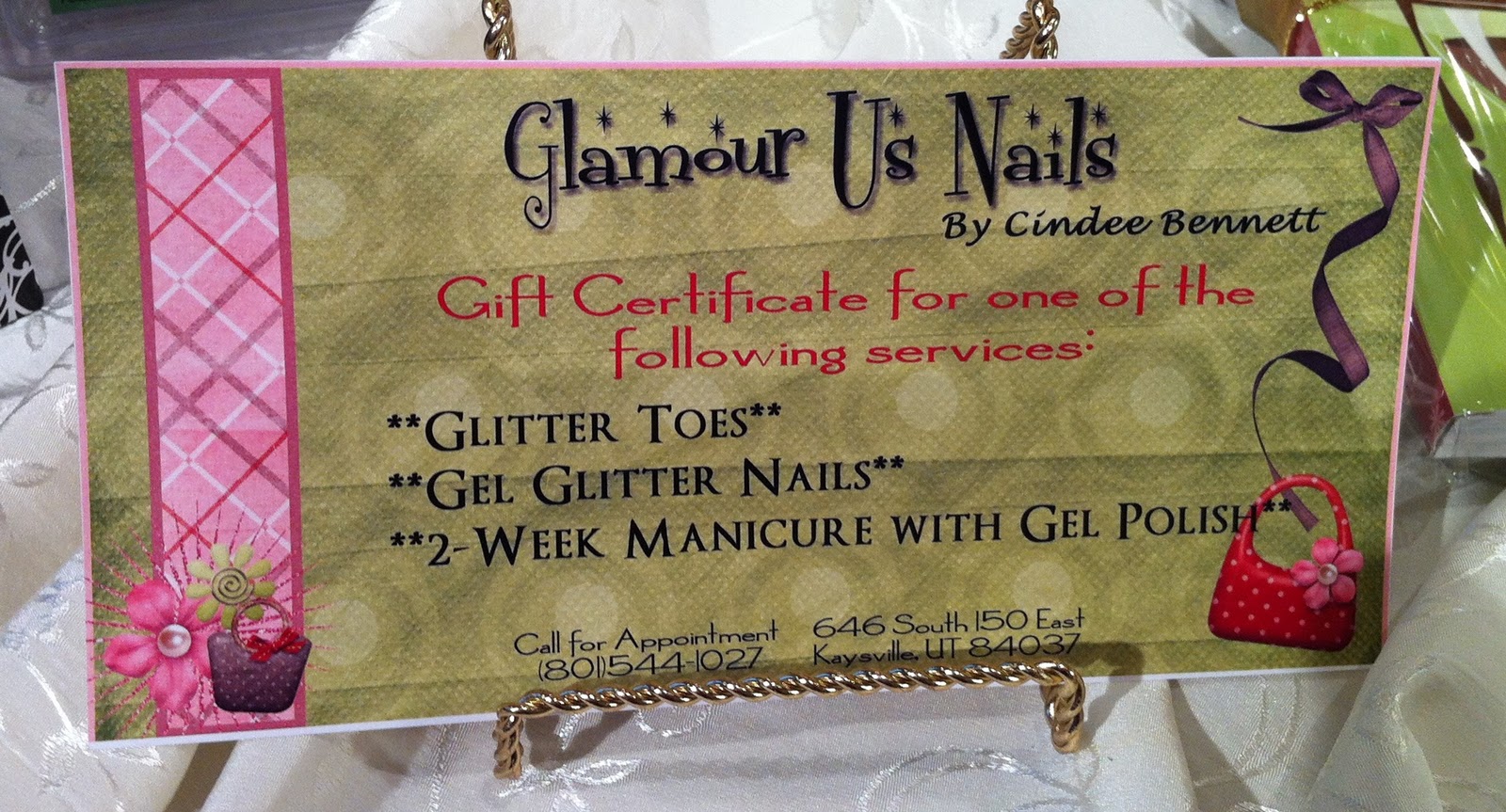 Glamour Us Nails by Cindee Bennett. Gift Certificate for your choice of:
