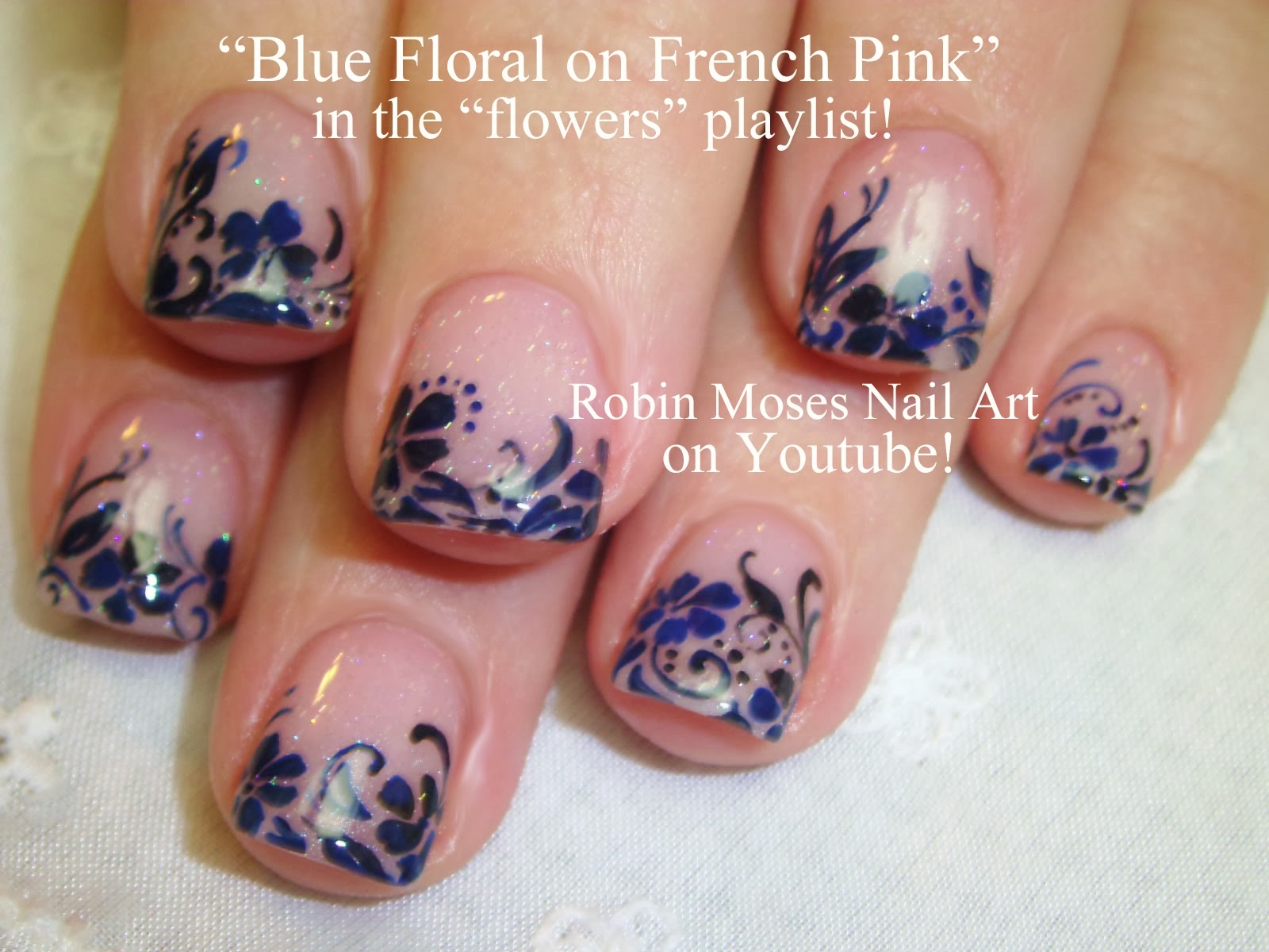 Blue and Lace Wedding Nail Design - wide 3