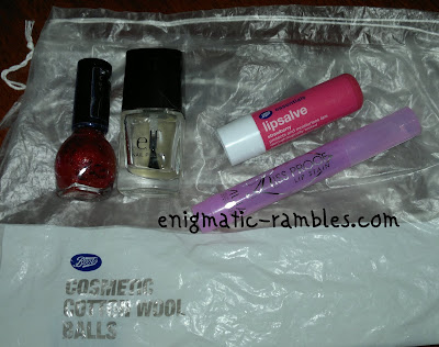 Beauty Empties Miss-sporty-220-elf-matte-topcoat-boots-lipsalve-mua-kissproof-lip-stain-cotton-wool