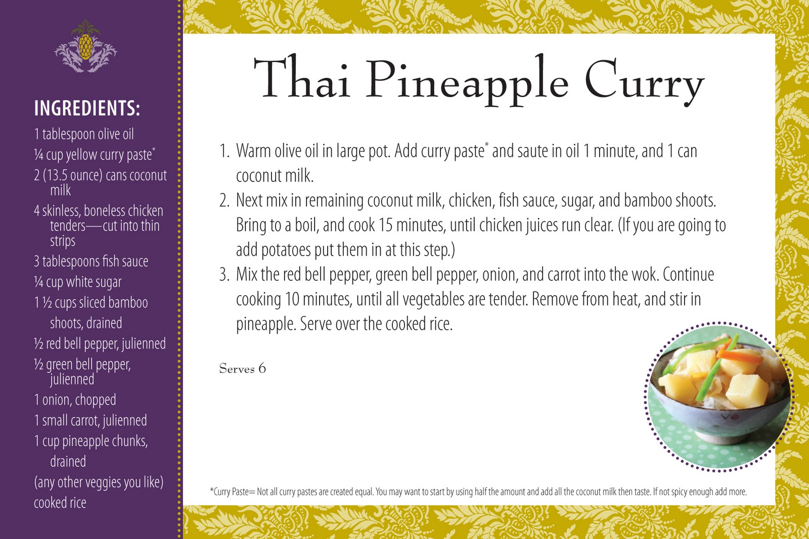 cm2 thai pineapple curry f r e e recipe card print recipes on 4x6 cards