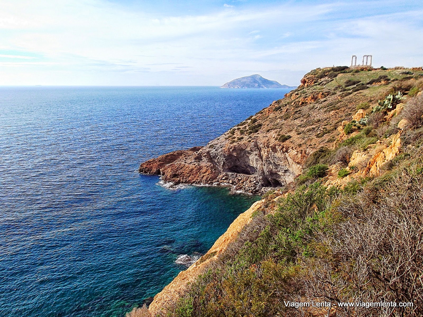 Viagem a Sounio Cape, litoral grego do Mar Egeu - Templo de Poisedon Viagem a Sounio Cape, litoral grego do Mar Egeu - Templo de Poisedon
