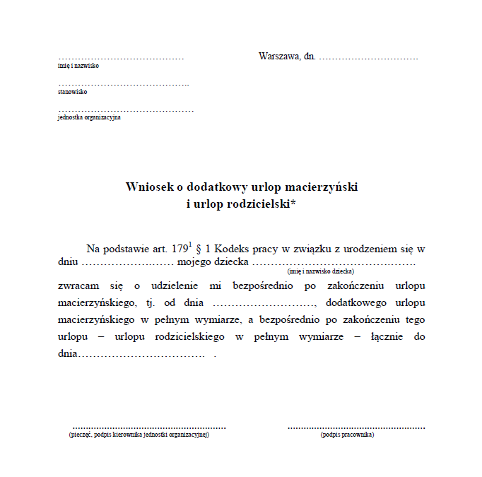 Wniosek o urlop macierzyński i rodzicielski