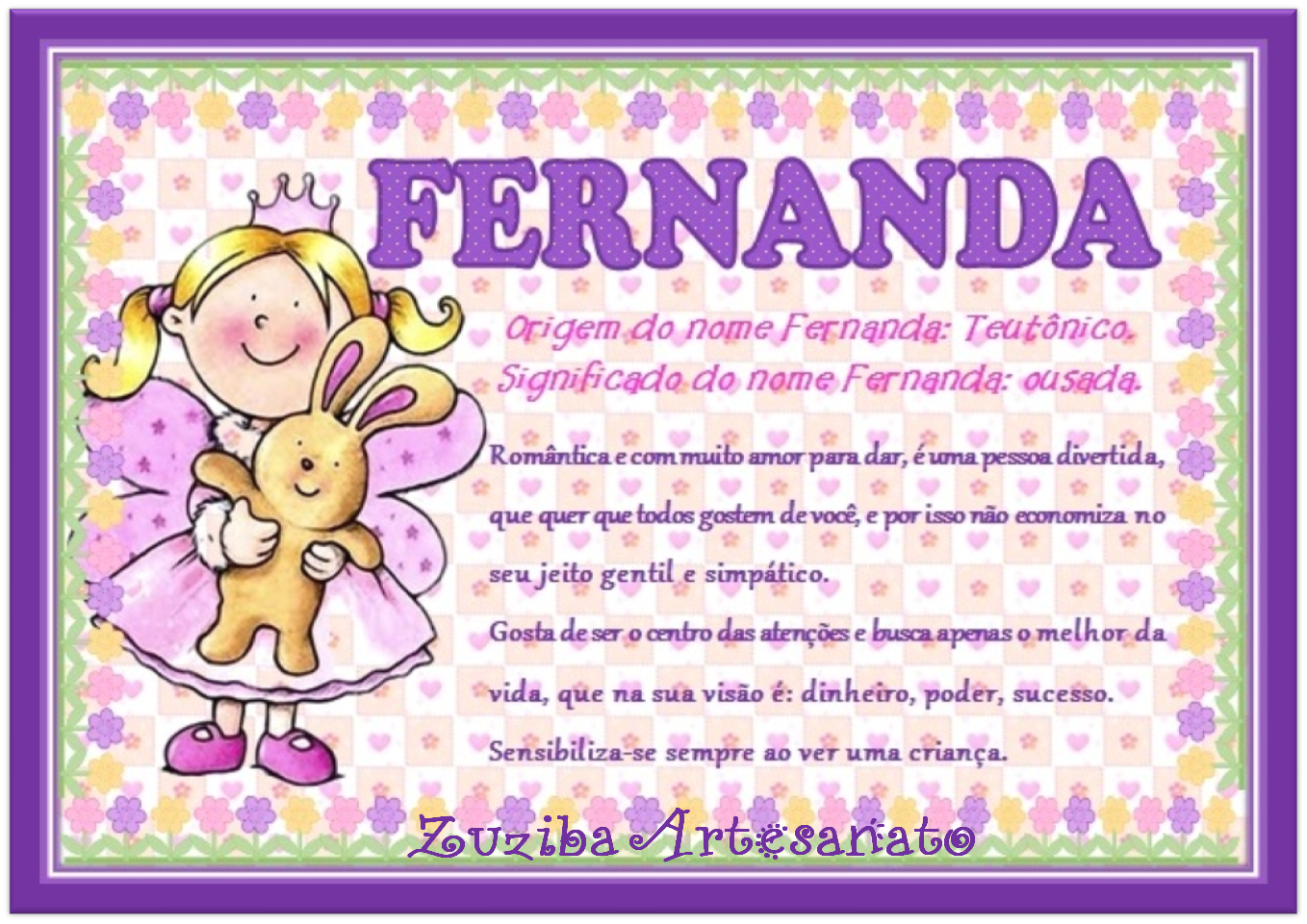 Zuziba Artesanato Quadro Significado do Nome Armario Branco Para Quarto ~ Zuziba Artesanato Quadro Significado do Nome