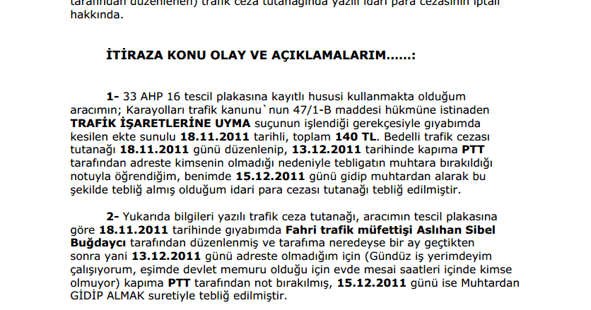 Fahri Müfettişin Kesmiş Olduğu Trafik Cezası itiraz ...