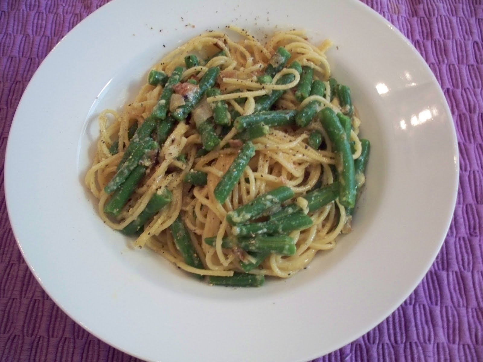 The Purple Cook Green Bean Spaghetti Carbonara