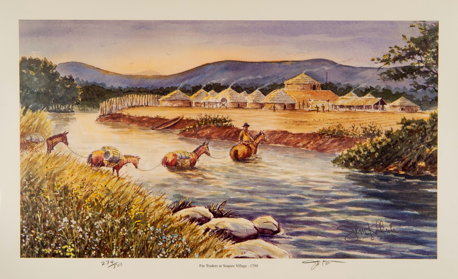 Soquee River Days "Fur Traders at Soque Village, 1750" John Kollock Art