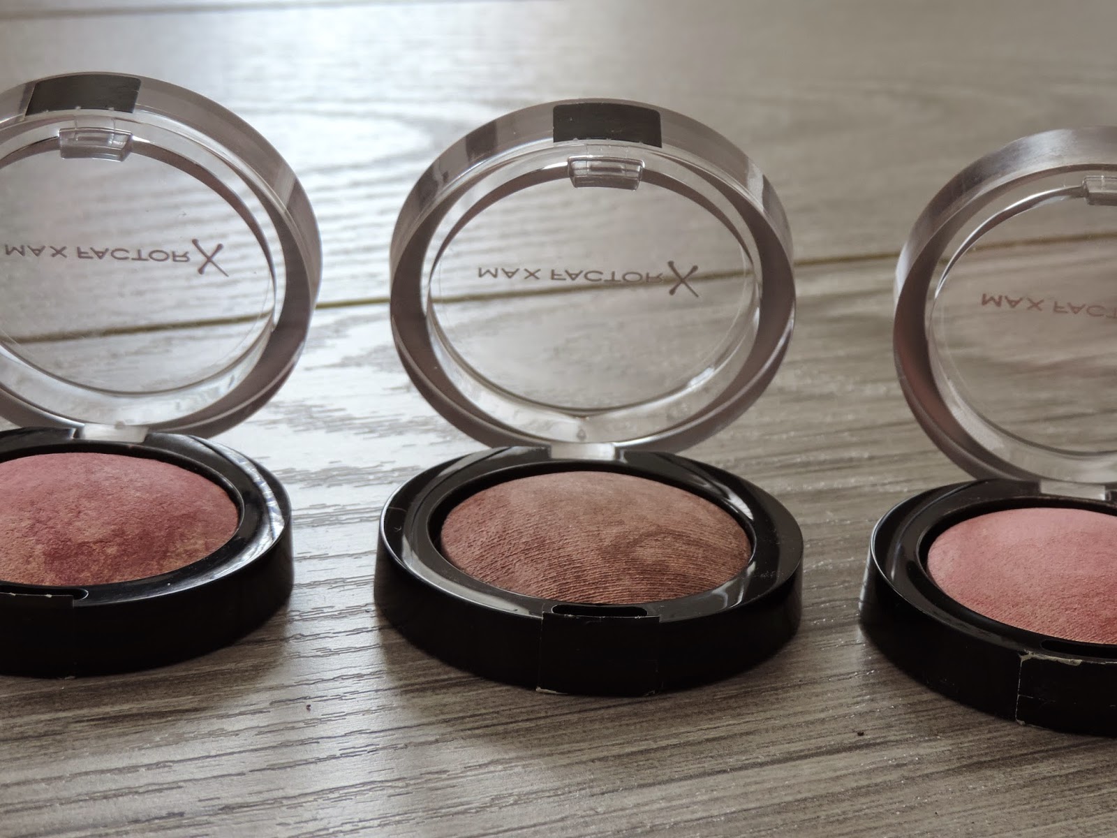 Max Factor Creme Puff Blushes (from left): Seductive Pink, Nude Mauve, Lovely Pink