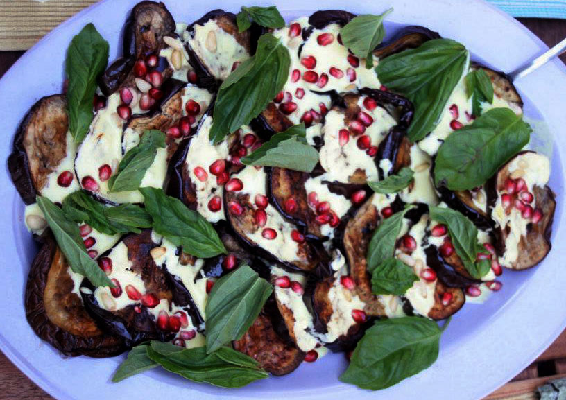 Roasted Eggplant with Saffron Yogurt Recipe mostly foodstuffs