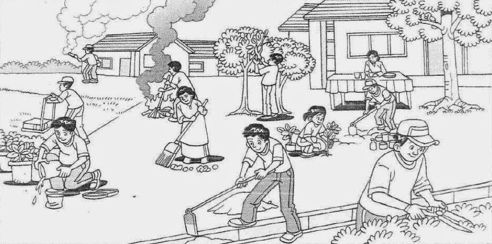 Contoh Gambar Mewarnai Gotong Royong Sukagambarku