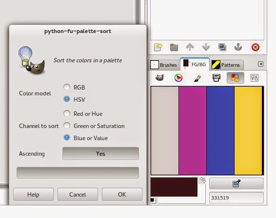 Sorting the colors in a Gimp palette according to different ways. Sorting the colors in a Gimp palette according to different ways.