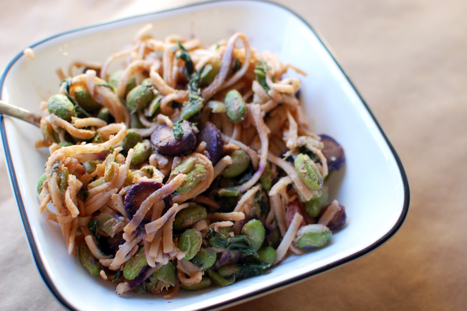 VeganFling Peanut Noodles with Bok Choy and Edamame