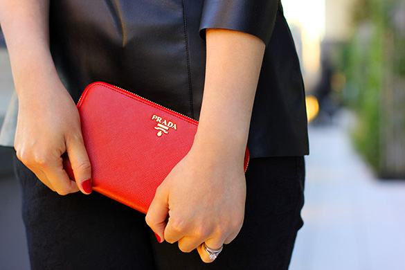Prada Red Saffiano Leather Zipper Wallet