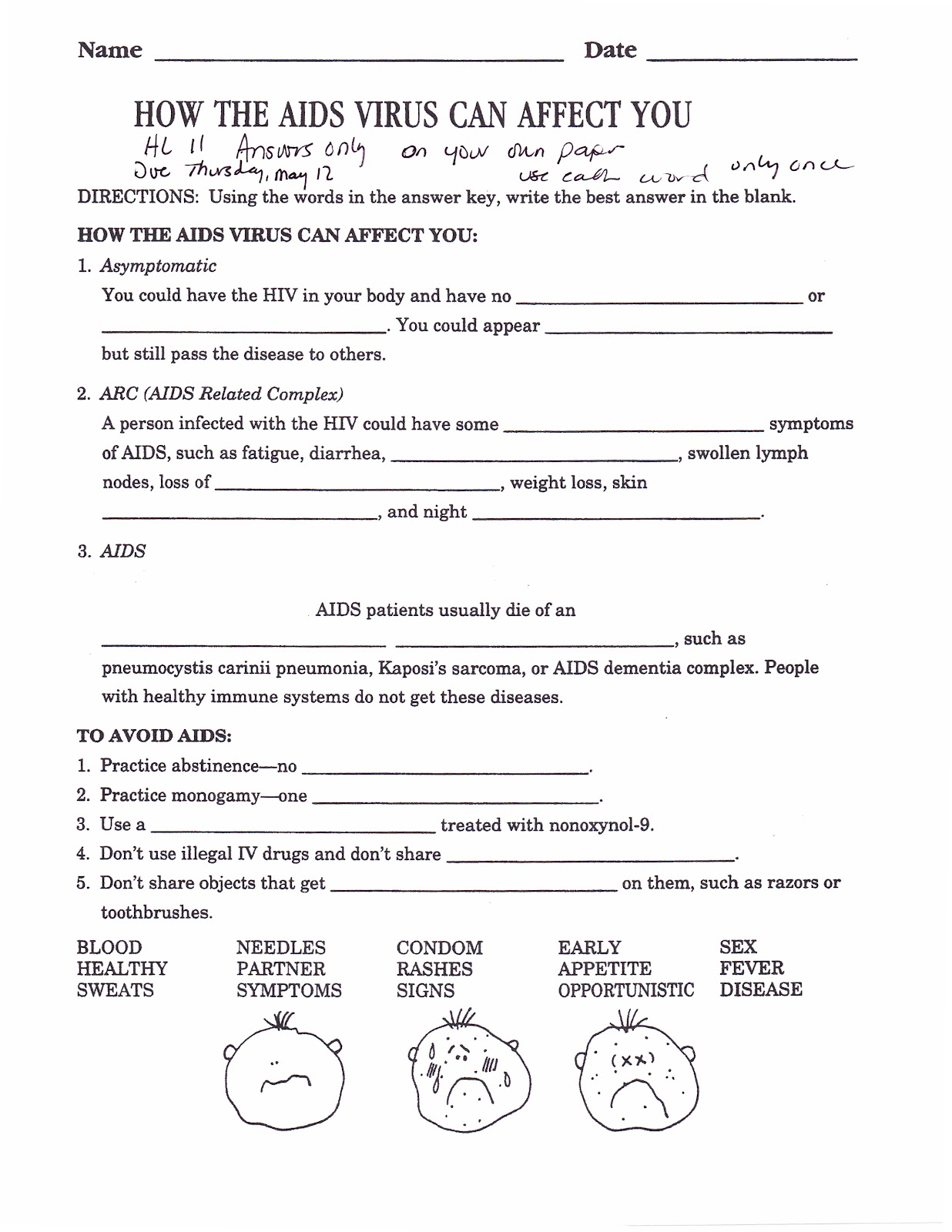worksheet Immune System Worksheet aids infected immune system worksheet answers dr gaydens earth space honors science class monday and