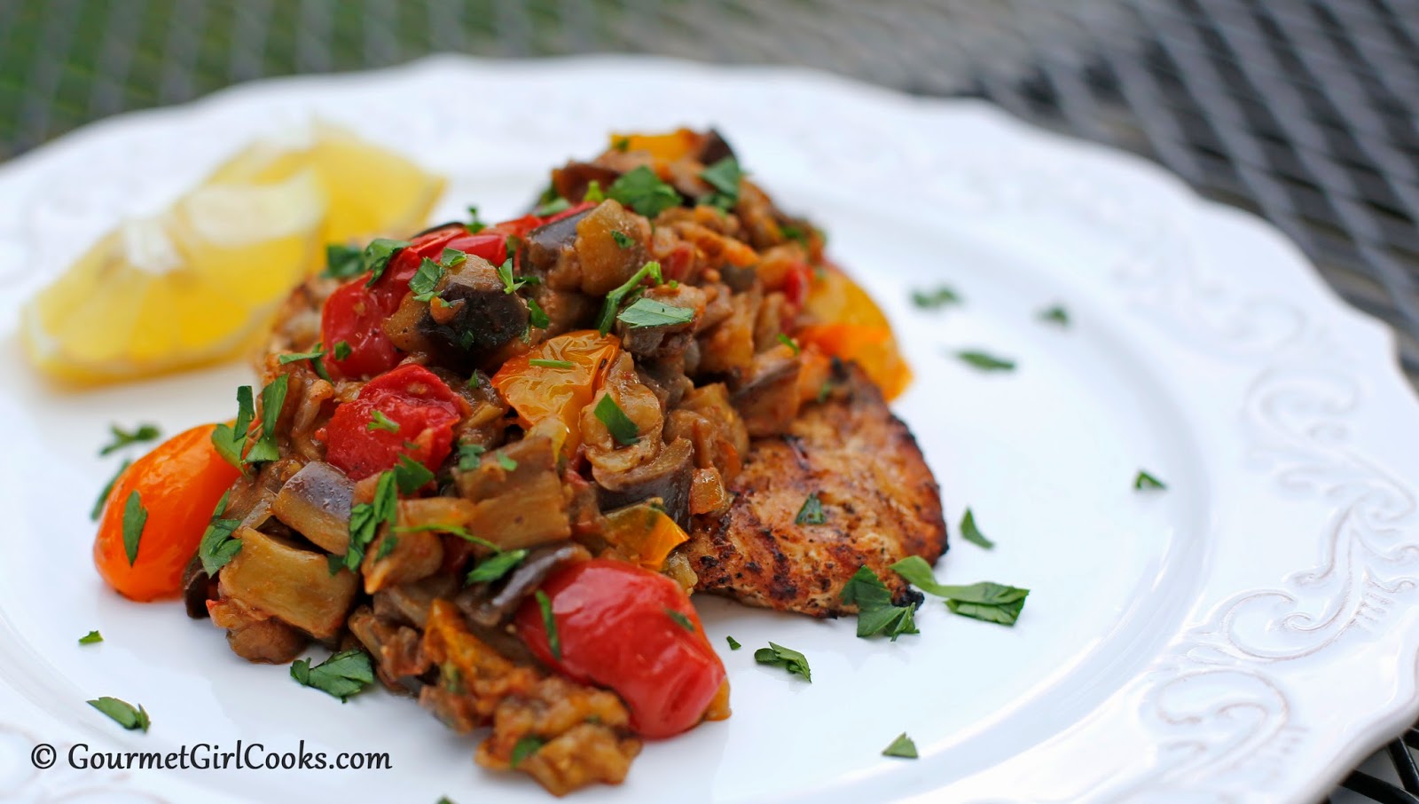 Gourmet Girl Cooks Grilled Chicken Topped w/ Skillet Style Imam