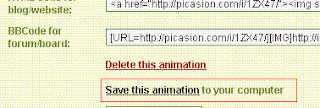 Langkah terakhir : Simpan gambar animasi GIF yang telah dihasilkan dengan meng-klik link bertuliskan 'Save this animation'. Setelah di-save, Anda dapat menggunakan gambar GIF ini untuk menghias blog Anda. Langkah - Langkah Membuat Animasi GIF Online Tanpa Software (Gambar tidak terlihat? Klik kanan tulisan ini, dan pilih 'Reload Image!')