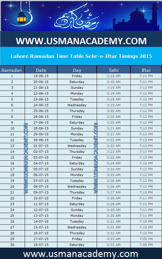 Ramadan Calendar Sehri Iftar Lahore Timings 2020 Ramazan Lahore Time table