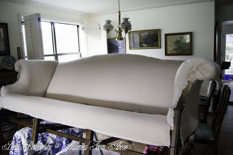 Adorned From Above Upholstering Couch Update