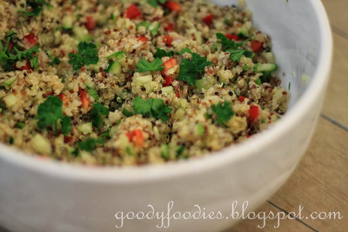 GoodyFoodies Recipe Quinoa salad with cucumber, red pepper & fresh herbs