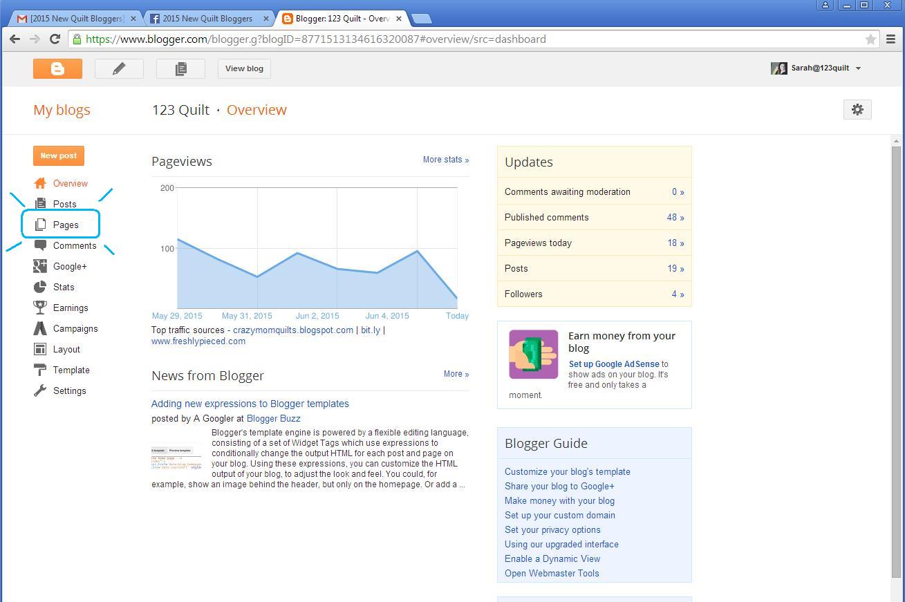 123 Quilt How to add Tabs to Your Menu Bar in Blogger