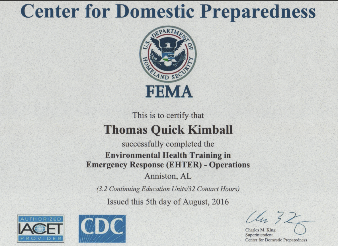 The Environmental Health Training in Emergency Response Operations (EHTER Ops) EHTER OPS PER-309