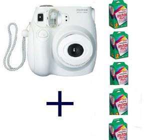 Fujifilm INSTAX MINI 7S Camera and Film Kit (White) with 5 Twin Packs of MINI INSTAX Film