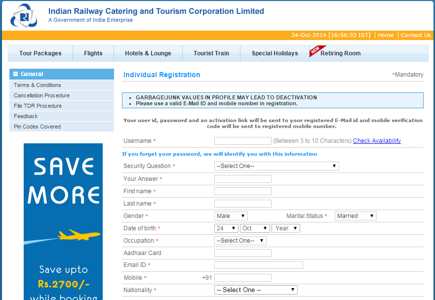 IRCTC registration