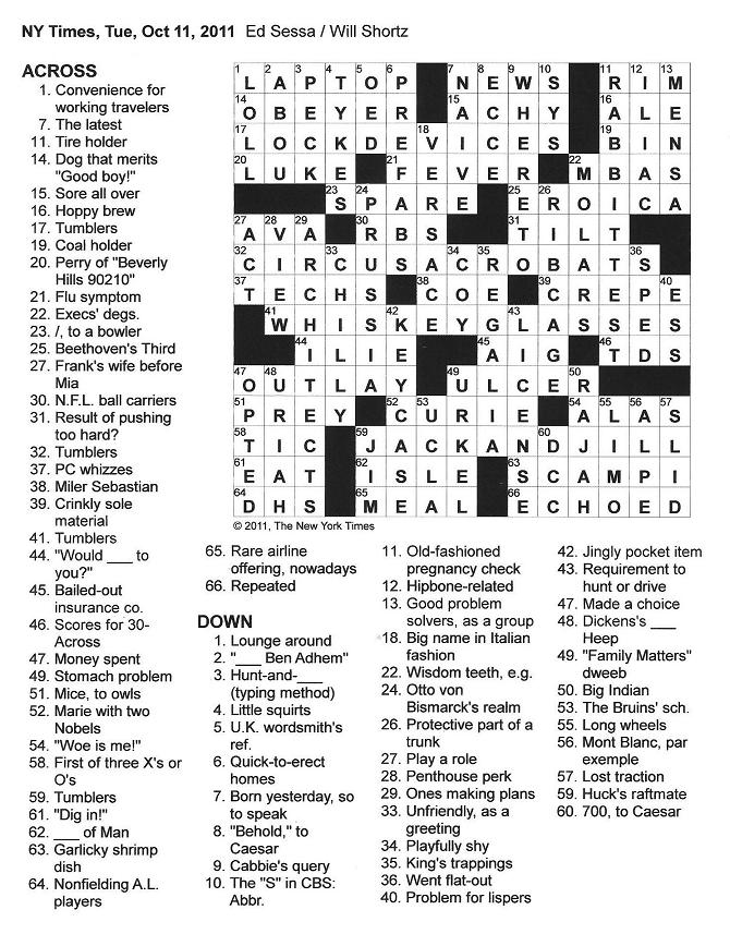 crossword tumblers puzzle in Tumblers York Gothic: New Crossword 10.11.11 The Times â€”