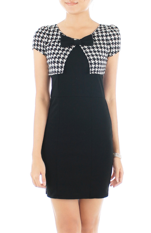 Peek-a-Bow PETITE Dress - Houndstooth