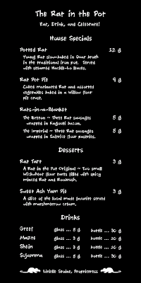 The Rat in the Pot menu - chalkboard version