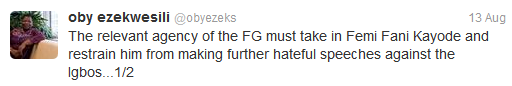 Femi Fani Kayode Should Be Taken In And Refrained From Making Hateful Speeches Against The IGBOS - Oby Ezekwesili