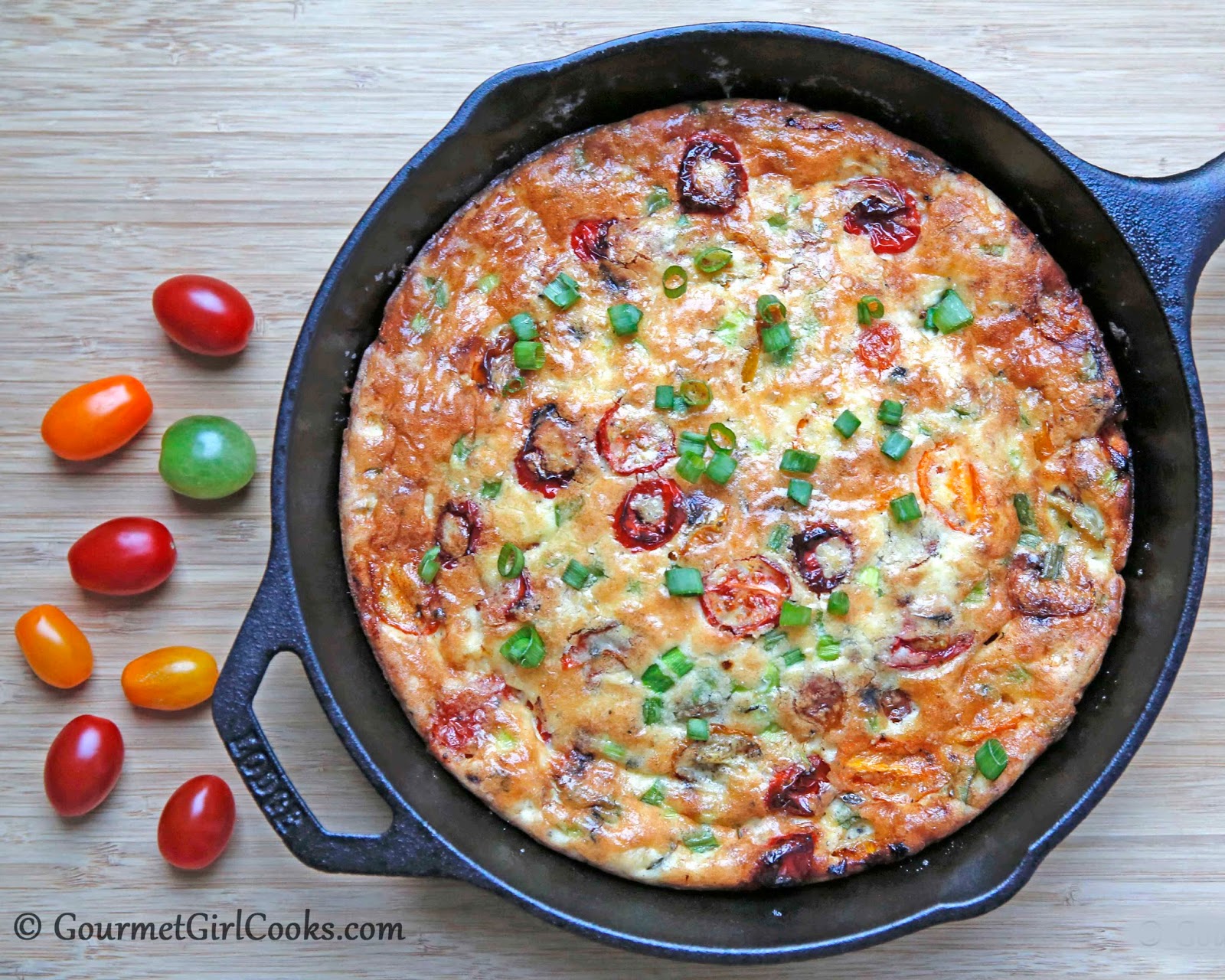 Gourmet Girl Cooks Roasted Tomato, Bacon & White Cheddar Frittata