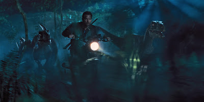 Chris Pratt and Raptors in Jurassic World