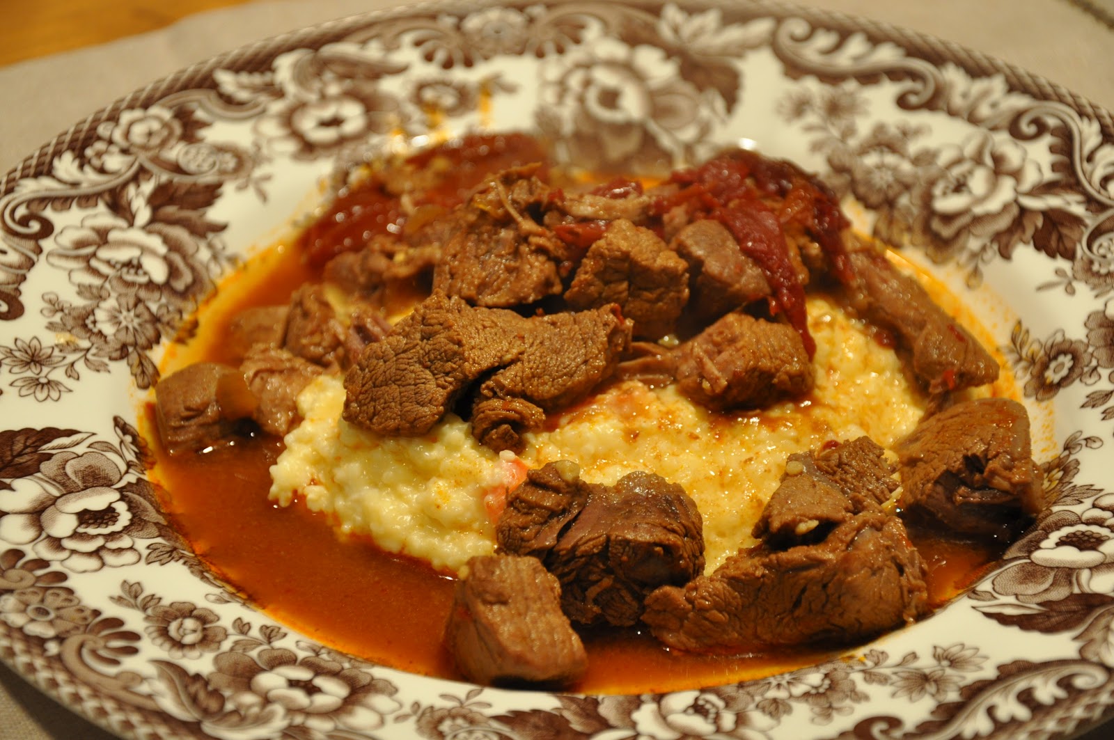Elizabeth Ann's Recipe Box Spicy Stewed Beef with Creamy Cheddar Grits