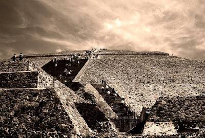 Pyramid of the Sun in Teotihuacan — Mexico Pyramid of the Sun, It was massive, one of the first great cities of the Western Hemisphere. And its origins are a mystery. It was built by hand more than a thousand years before the swooping arrival of the Nahuatl-speaking Aztec in central Mexico. But it was the Aztec, descending on the abandoned site, no doubt falling awestruck by what they saw, who gave it a name: Teotihuacan. A famed archaeological site located fewer than 30 miles (50 kilometers) from Mexico City, Teotihuacan reached its zenith between 100 B.C. and A.D. 650. It covered 8 square miles (21 square kilometers) and supported a population of a hundred thousand, according to George Cowgill, an archaeologist at Arizona State University and a National Geographic Society grantee.