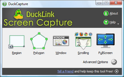 главный интерфейс программы для создания скриншотов DuckCapture
