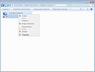 Local area network properties in control panel