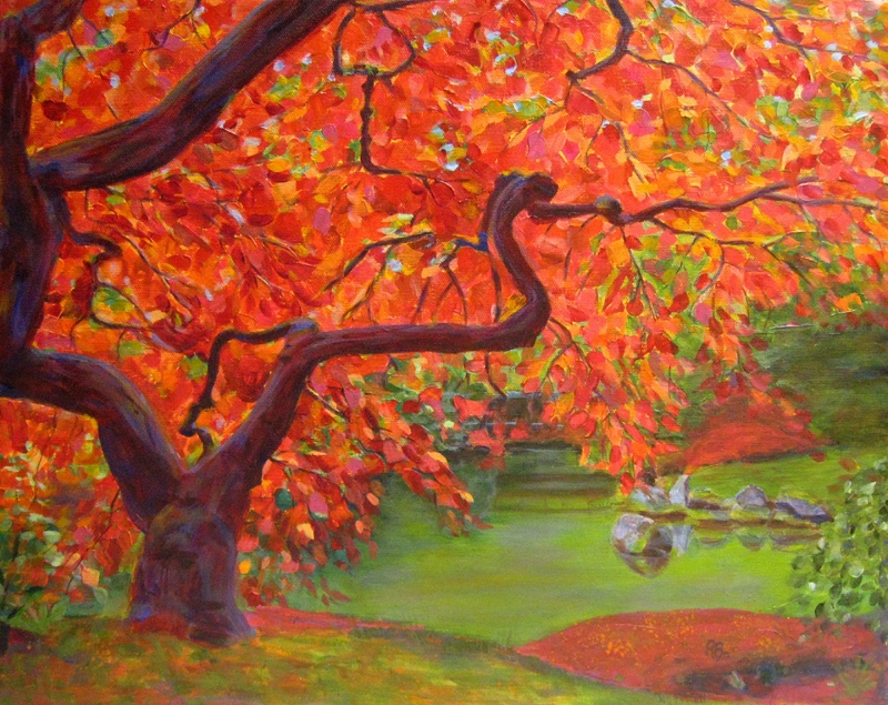 Robie Benve Art Japanese Maple Tree Acrylic Landscape Painting