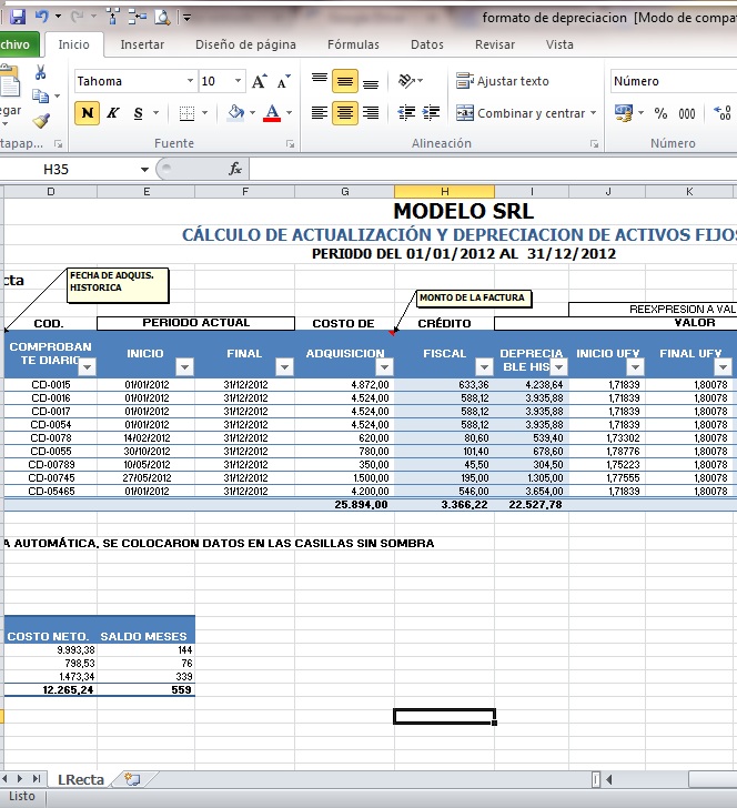 Activos Fijos tabla de depreciacion en formato excel Bolivia Impuestos